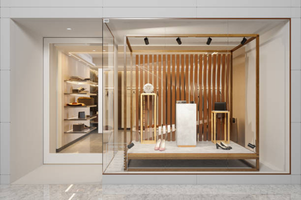 Interactive modern retail store fixtures engaging customers in a boutique setting
