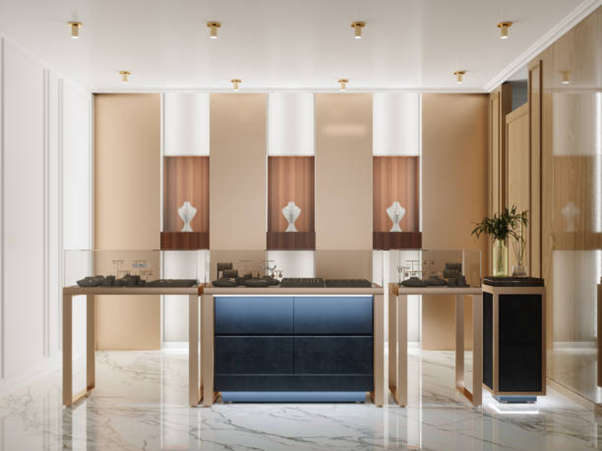 Durable retail display fixtures maintain a professional and inviting ambiance