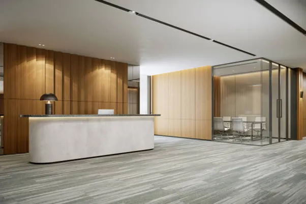 Stylish office reception showcasing modern aesthetics