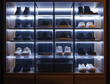 Shoe display shelves, wall setup